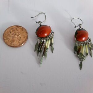 Navajo Red Mediterranean Coral? Post Dangle Earrings Vintage Native American USA